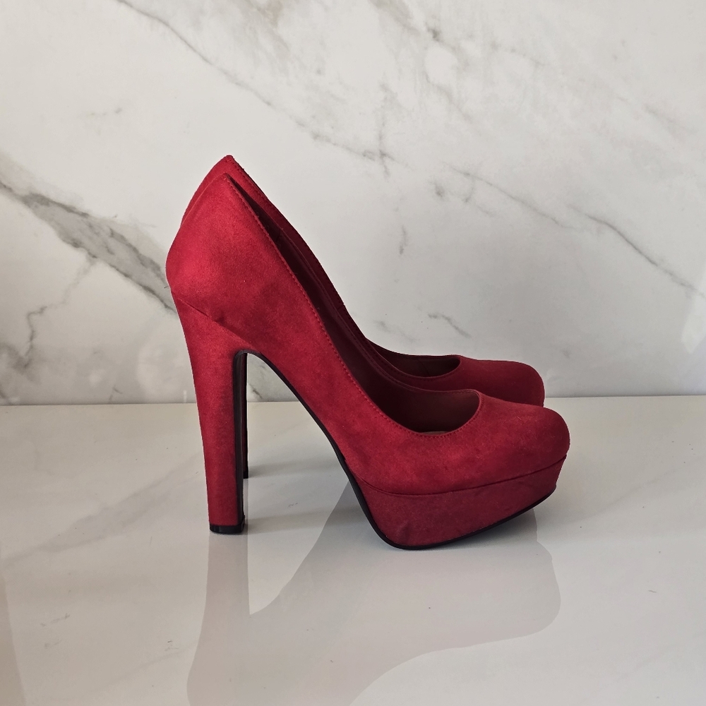 Delicious | Red Suede Platform Heels Size 8